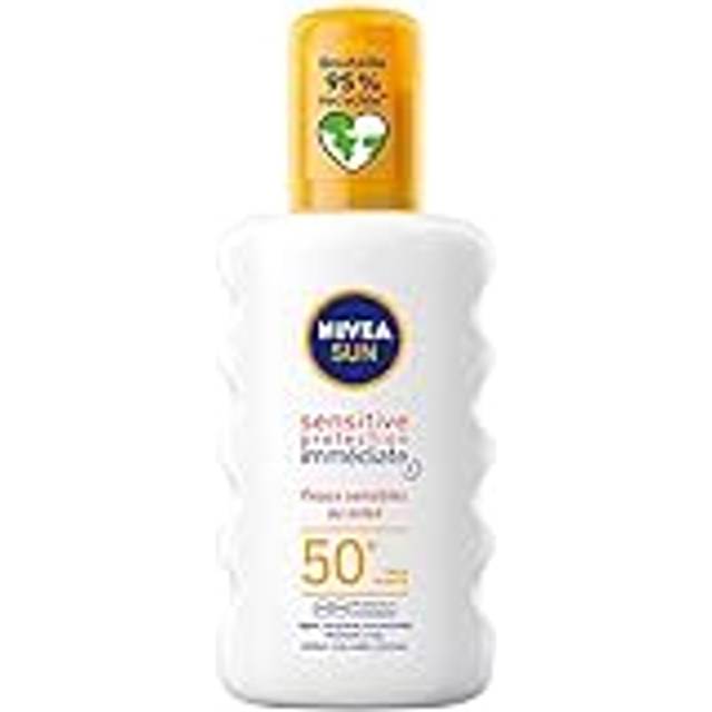 NIVEA SUN Solspray känslig omedelbart skydd SPF 50+ (1 x 200 ml), solskydd lämplig för känslig hud, lätt och fettfritt solskydd