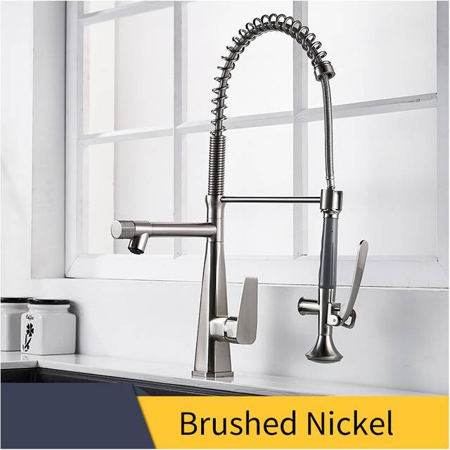 (Cube-Silver) Kitchen Faucet, Brass Heavy Duty Spring Single Handle Kitchen Faucets with Pull Down Sprayer and Pot Filler, Commercial Stainless Steel