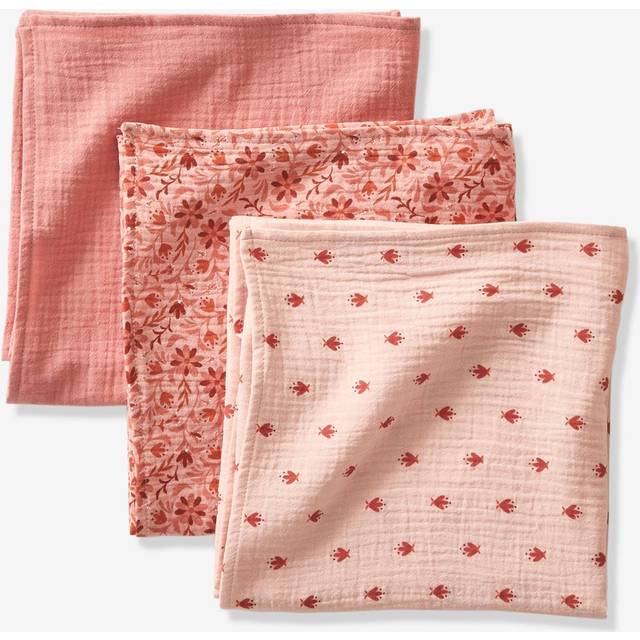 Pack of 3 Muslin Squares in Cotton Gauze, by BÉBÉ BOHÈME pink - Pink