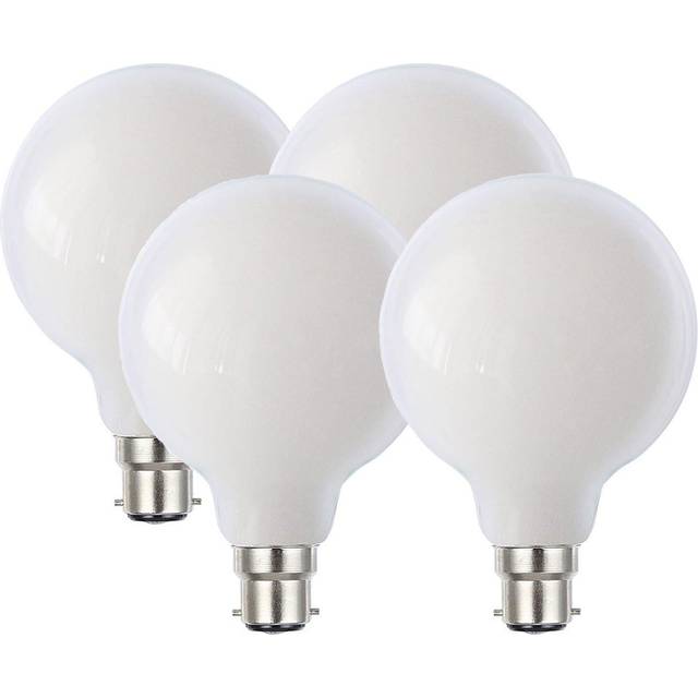 8 Watts G95 B22 BC Bayonet LED Bulb Opal Globe Warm White 3000K Dimmable, Pack of 4 - One Size