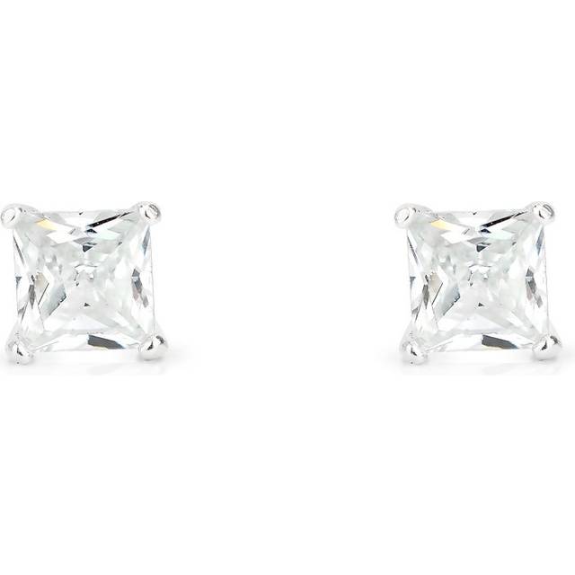 John Greed Signature Children's Silver Princess Cut CZ Stud Earrings For Women - silver