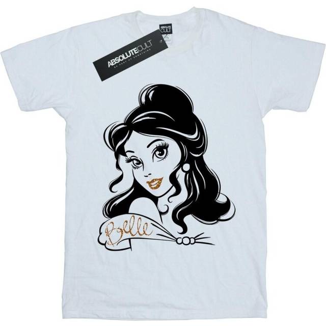 (7-8 Years, White) Beauty And The Beast Girls Belle Sparkle T-Shirt