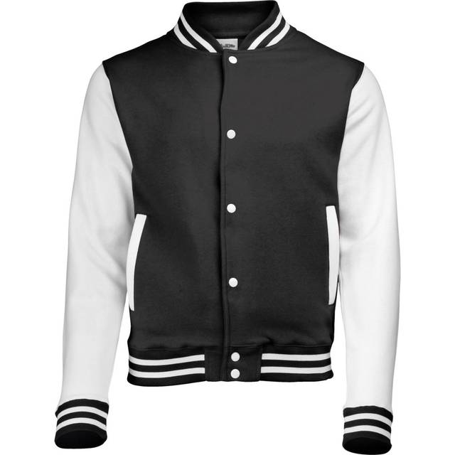 (12-13, Jet Black/White) Awdis Kids Unisex Varsity Jacket / Schoolwear