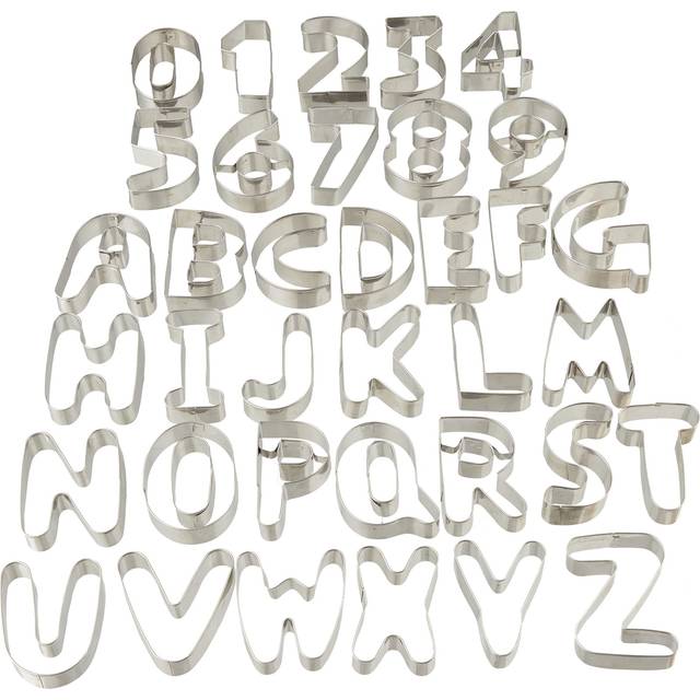 Set of 36 Cookie Cutters, Letters & Numbers Biscuit Moulds, Steel, Silver - Relaxdays
