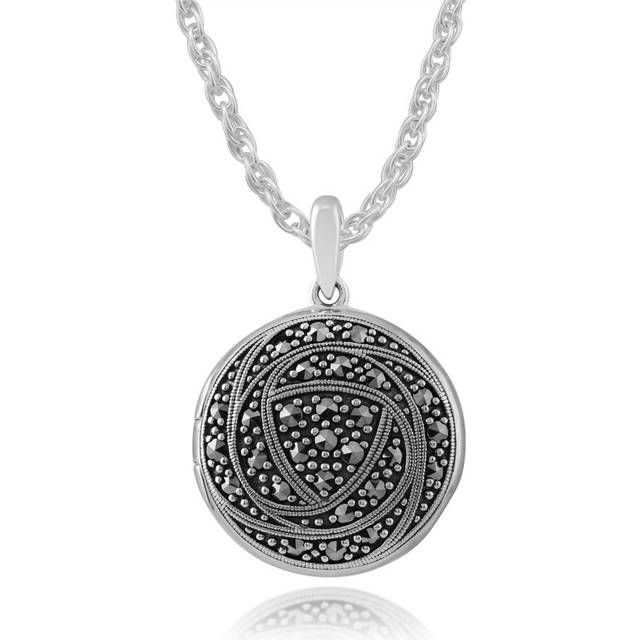 Rennie Mackintosh Round Marcasite Rose Locket Pendant in 925 Sterling Silver
