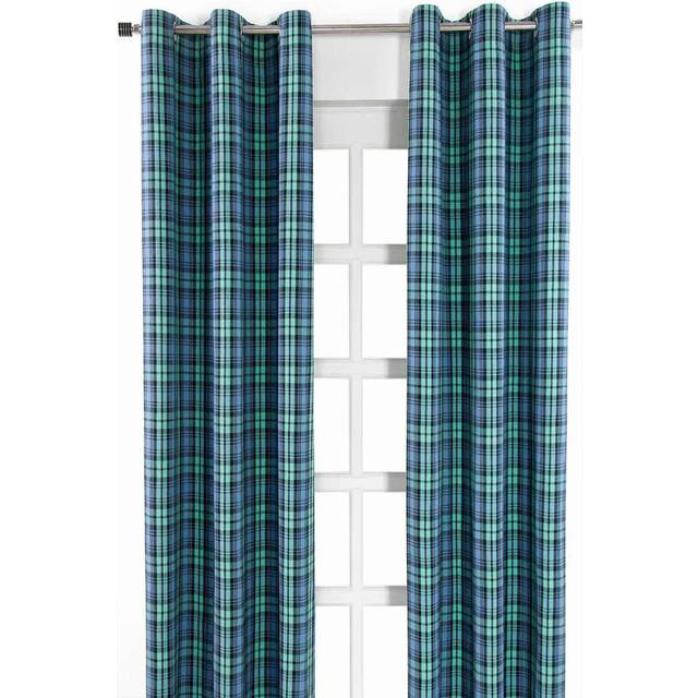 Black Watch Tartan Ready Made Eyelet Curtain Pair, 137 x 228 cm Drop - Blue