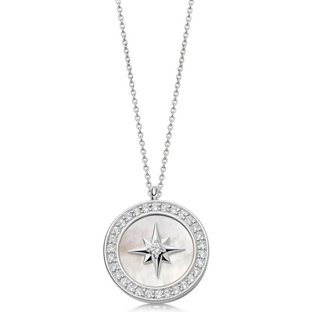 Astley Clarke Semi-Precious Stone Star Locket Necklace, Silver/Mother of Pearl