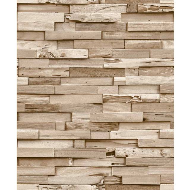 Grandeco Colorado Stacked Wood Block Plank Effect Light Textured Wallpaper - 53 x 1005cm
