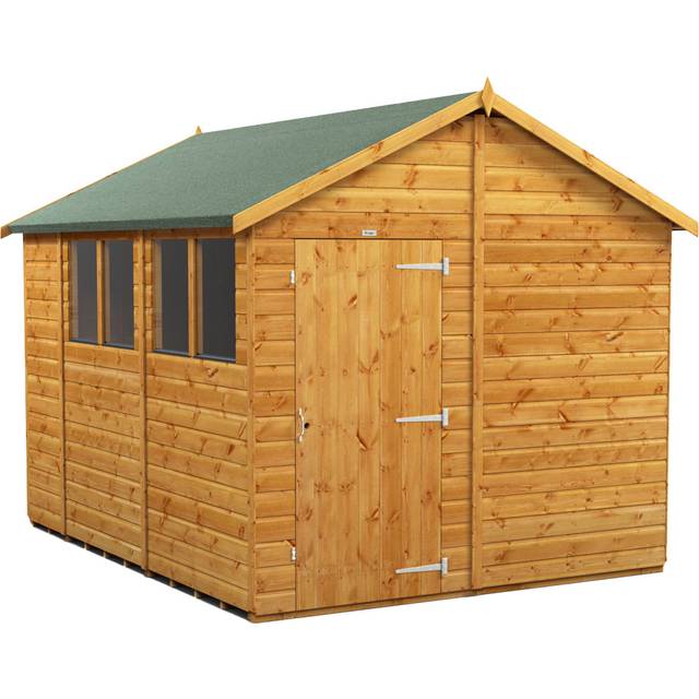 Powersheds Apex Roof Single Door Garden Shed 10ft x 8ft - Golden Brown