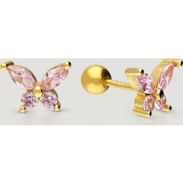 John Greed CANDY Sky Gold Plated Pink Butterfly Threaded Labret Earrings For Women - gold/pink