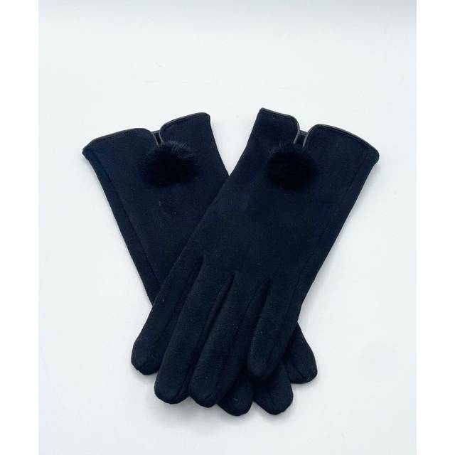 SVNX Womens Sleek Black Gloves With Pom Pom - One Size