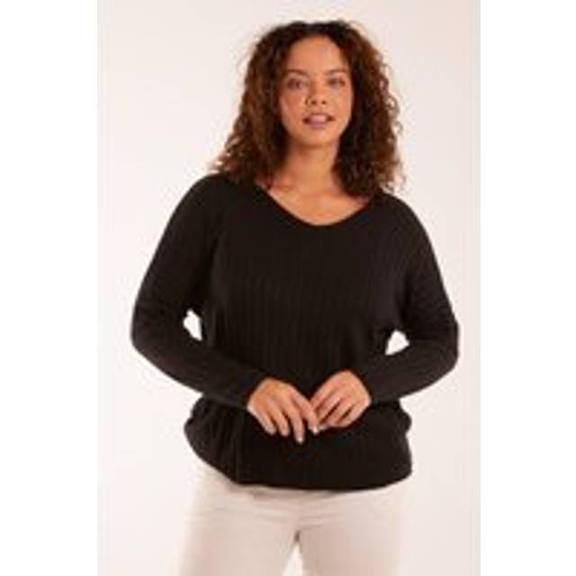 Blue Vanilla Womens V-Neck Ribbed Jumper - Black Viscose/Wool - One Size