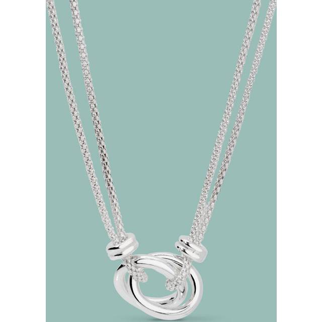 John Greed Portrait Muse Silver Entwined Knotted Rings Double Chain Necklace For Women - silver