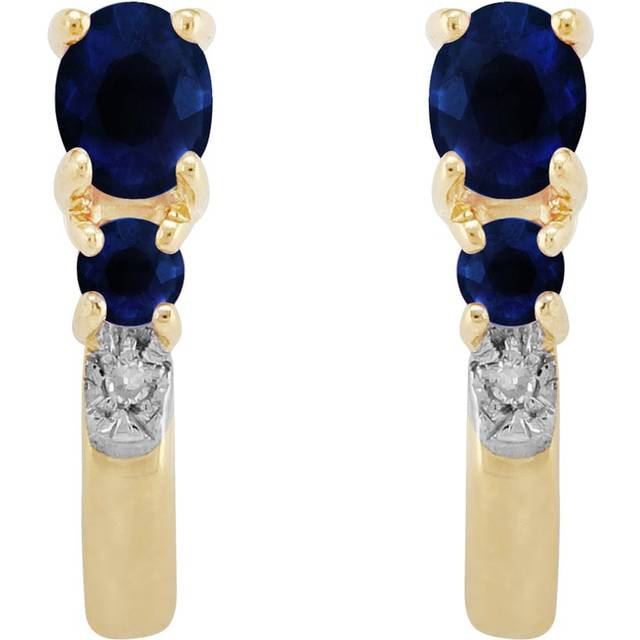 Classic Oval Sapphire & Diamond Hoop Earrings in 9ct Yellow Gold