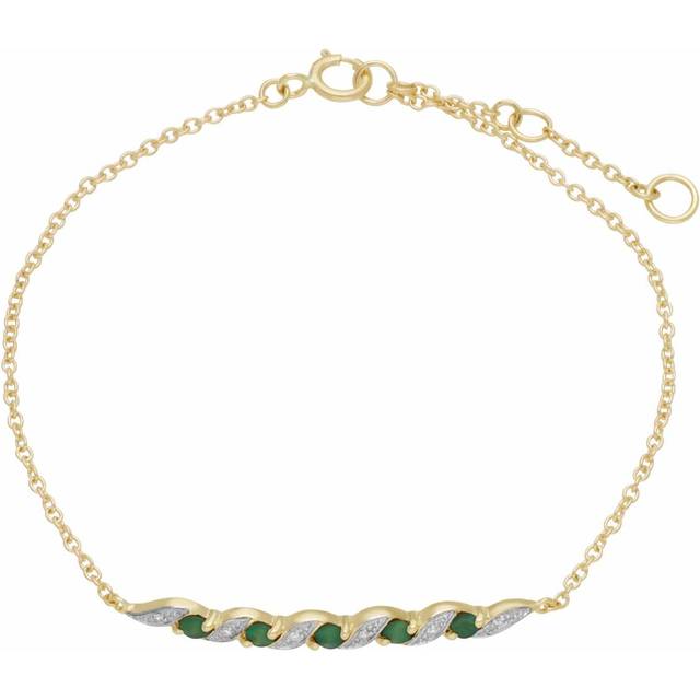 Classic Emerald & Diamond Spiral Bracelet in 9ct Yellow Gold