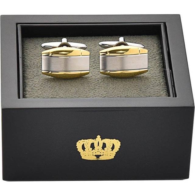 Brushed Rhodium & Gold Cufflinks Men's Modern Accessory Harvey Makin Gift Box