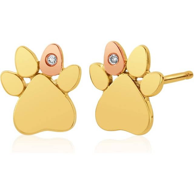 Paw Prints 9ct Solid Gold Stud Earrings with Diamonds
