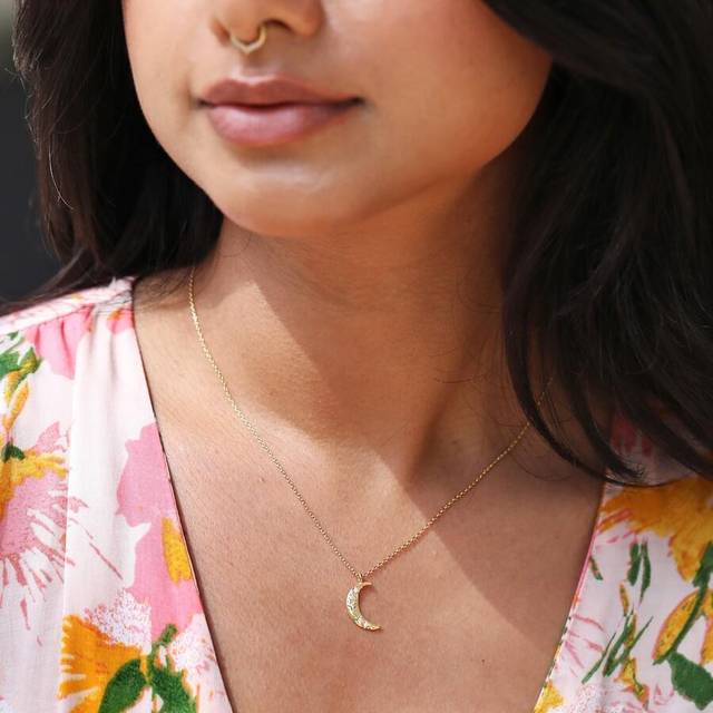 Crystal Crescent Moon Necklace in Gold - gold - one size