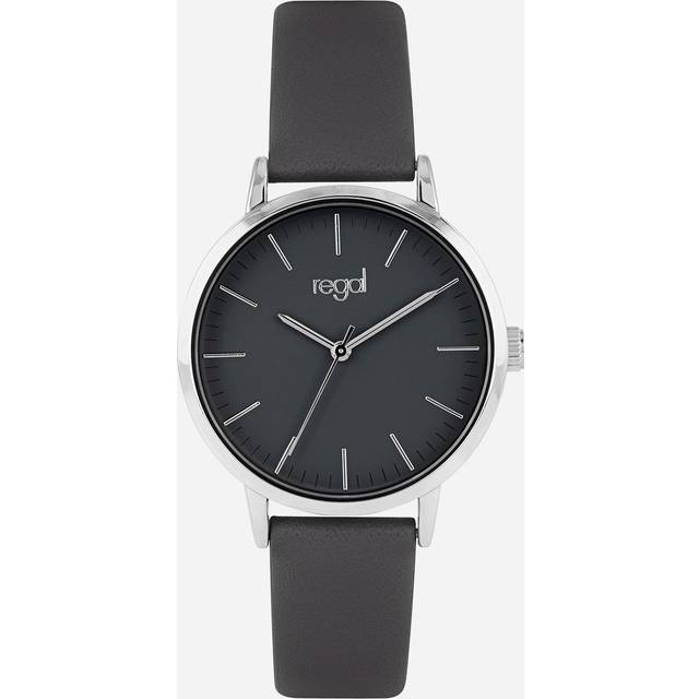 Regal damklocka - grått band, index, silverton/grå, 36mm