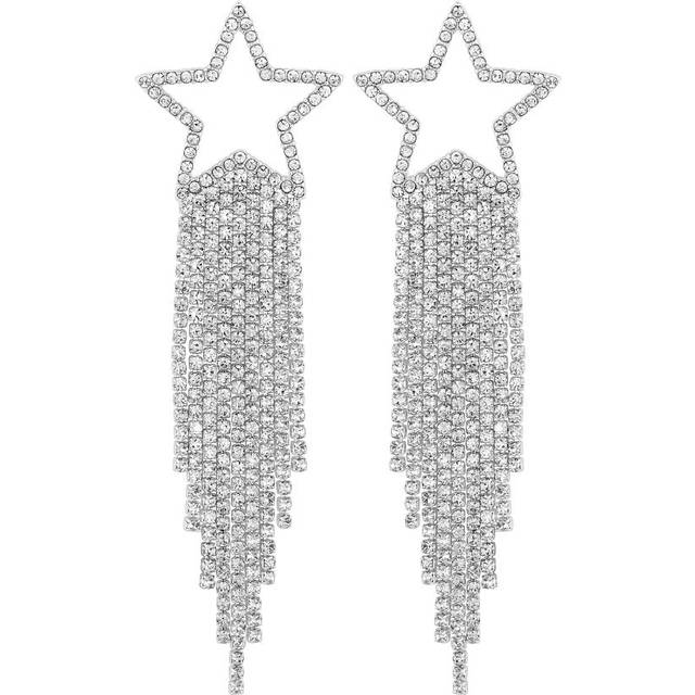 Womens Silver Crystal Star Diamante Drop Earrings - Grey - One Size