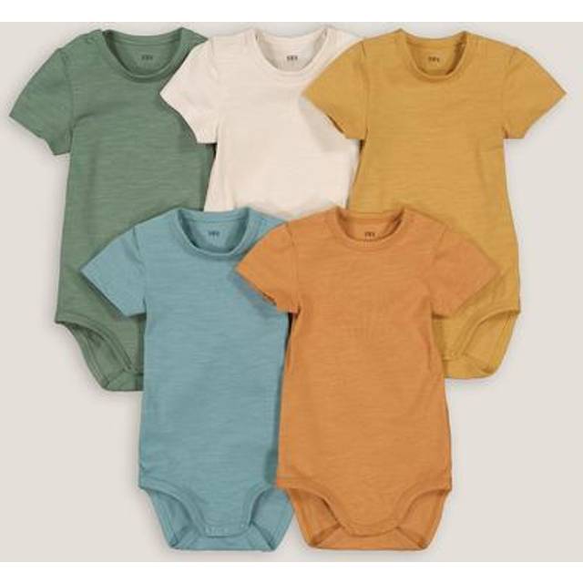 Pack of 5 Bodysuits in Cotton with Short Sleeves - Brown+Green+Ecru+Mustard - 12M (74CM)