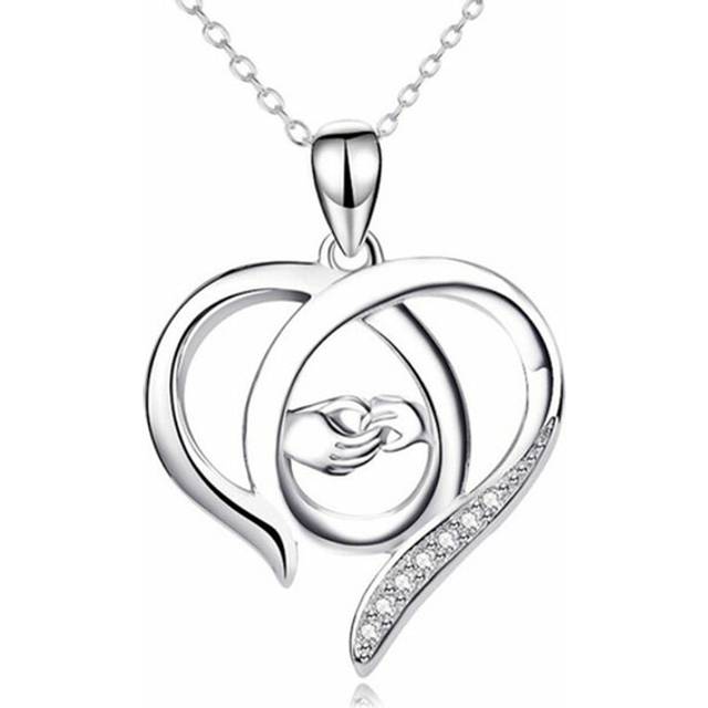 Holding Hands Necklace - Silver