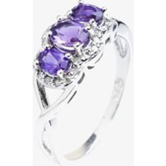 9ct White Gold Amethyst and Diamond Triple Cluster Twist Ring 51Y38WG/2-10 Q - Purple
