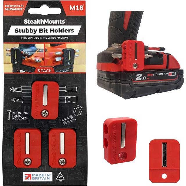 StealthMounts Stubby M18 Milwaukee Magnetic Bit Holder - 3 Pack | Compact Milwaukee Bit Holder for Drill | Milwaukee Impact Driver Bit Holder |