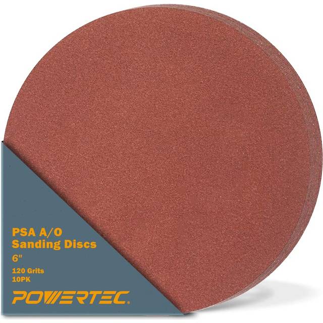 "POWERTEC 20 PCS 120 Grit 6 Inch PSA Sanding Discs  Self Stick Adhesive Sandpaper  6"""""""" for Drywall  Woodworking  Paint  Epoxy with Random Orbital"