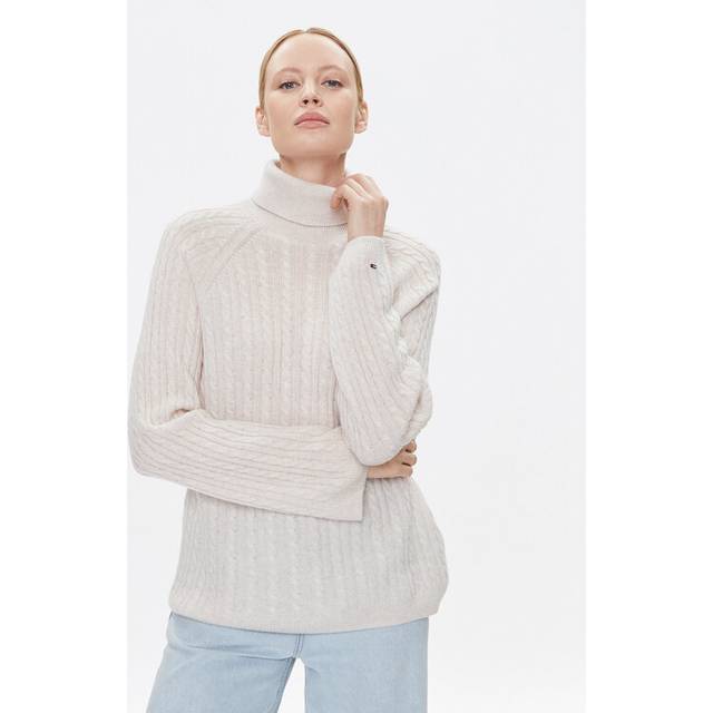 Women's Tommy Hilfiger Cable Knit Womens Roll-Neck Jumper - Tan - Size: 10/8