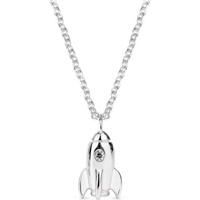 John Greed Signature Children's Silver & CZ Space Rocket Necklace - silver