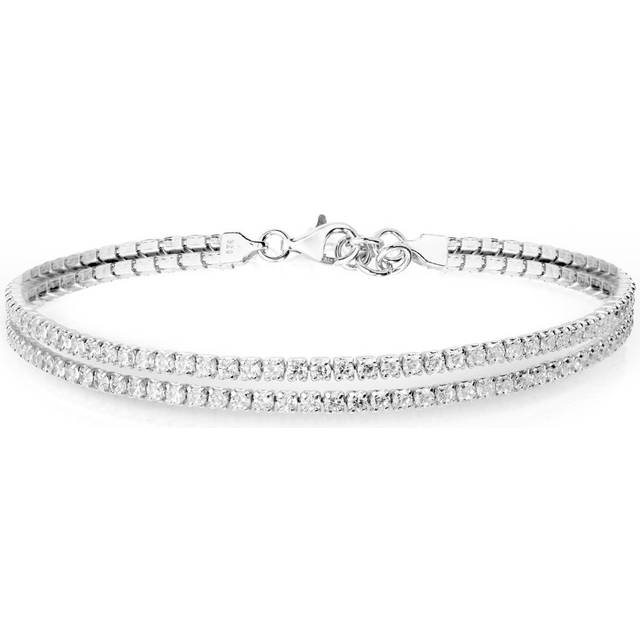 John Greed Signature Silver CZ Double Row Thin Tennis Bracelet For Women - silver