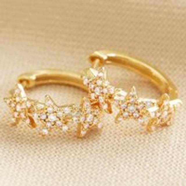Crystal Triple Star Huggie Earrings in Gold