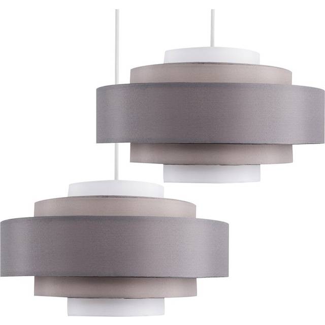 Pair of - Modern 5 Tier Cylinder Ceiling Pendant Light Shades in a 3 Tone Grey Finish