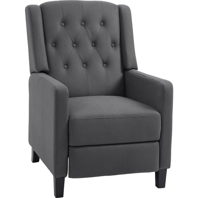 HOMCOM Wingback Push Back Recliner Armchair - Microfibre Cloth Reclining Chair with Leg Rest - Button Tufted - for Home Living Room Theater - Charcoal