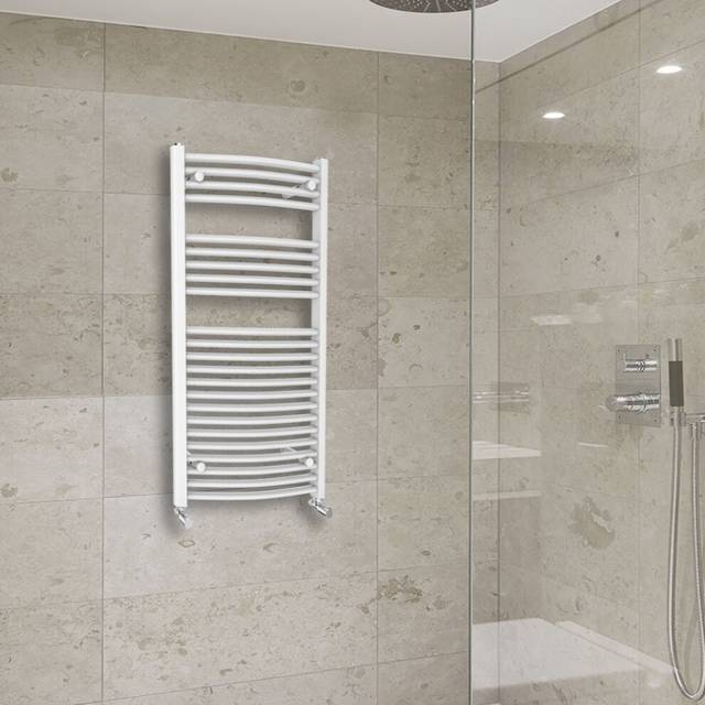 (1100x600mm) Warmehaus Curved Heated Towel Rail Central Heating for Bathroom Kitchen Radiator Ladder White
