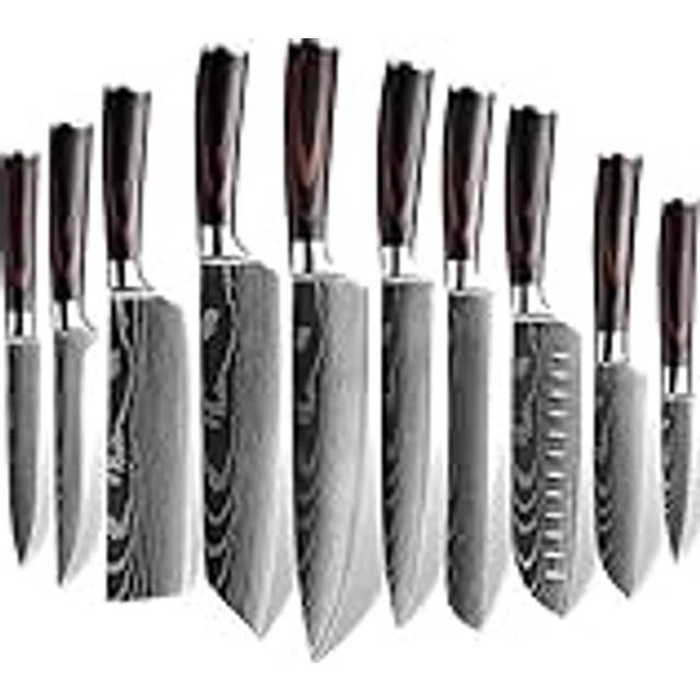 MDHAND Knivset, 10 delar köksknivar, set i rostfritt stål i flera storlekar med bekvämt handtag, knivskarp/rostskydd/halkfri kockkniv