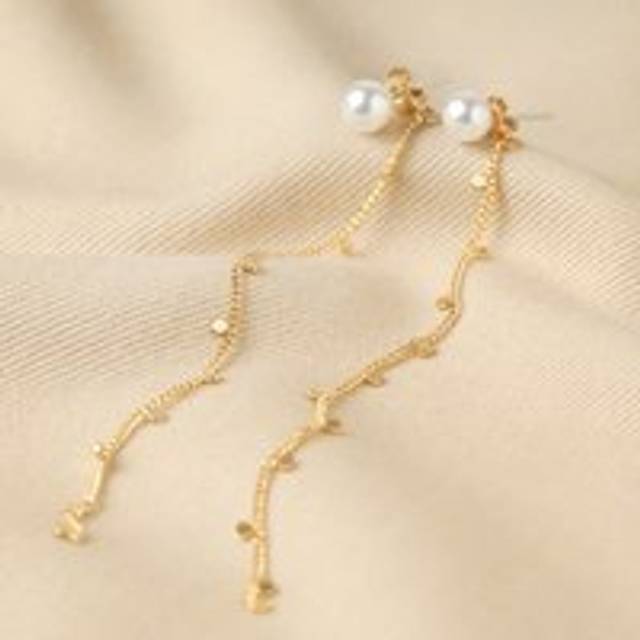 Pearl and Chain Drop Stud Earrings in Gold - gold/white - one size