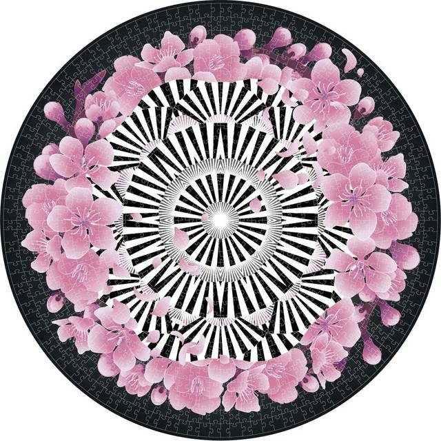 Lavievert 1000 Piece Round Jigsaw Puzzle Game for Adults and Kids - Romantic Cherry Blossom