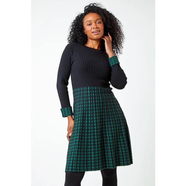 Roman Petite Forest Contrast Knit Jumper Dress - Size 14