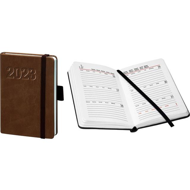 bsb Möteskalender veckoplanerare fickkalender bokkalender, 2022, ca A6, brunt, mjukt konstläder, med gummiband, 1 vecka = 2 sidor, bsb V-book, 02–0132