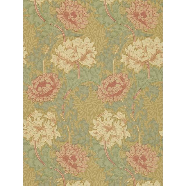Tapete Chrysanthemum Toile von Morris & Co. - Pink/ Yellow - green/light green/rose