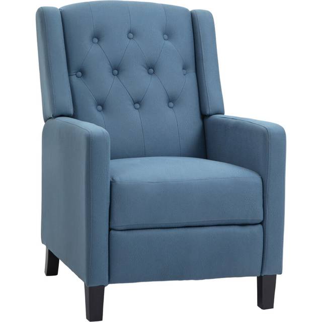 HOMCOM Wingback Push Back Recliner Armchair - Microfibre Cloth Reclining Chair with Leg Rest - Button Tufted - for Home Living Room Theater - Deep Blu