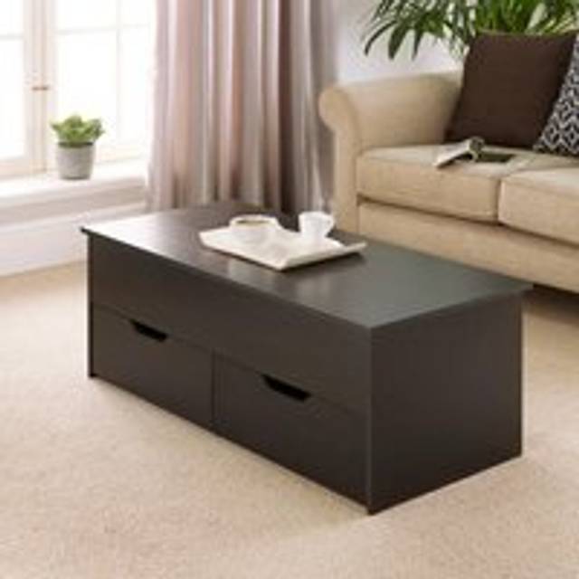 (Black) Wooden Lift Up Top Coffee Table with Large Drawers
