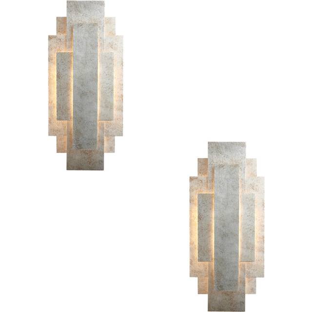 2 PACK Antique Silver Leaf Panel Wall Light - Twin G9 LED - Decorative Sconce