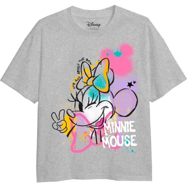 (7-8 Years, Grey Heather) Disney Girls Minnie Mouse Spray Stencil T-Shirt
