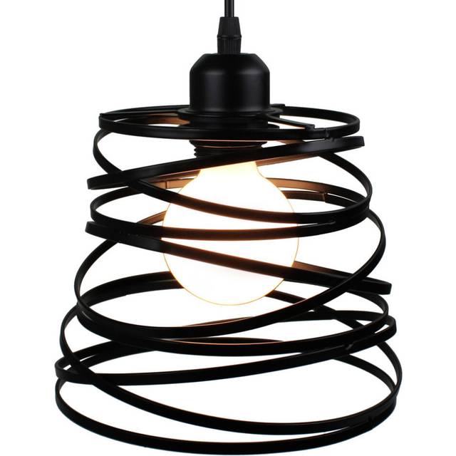 Spring Shape 20cm Chandelier Industrial Pendant Light Retro Metal Hanging Lamp for Living Room Kitchen Home Decoration Black