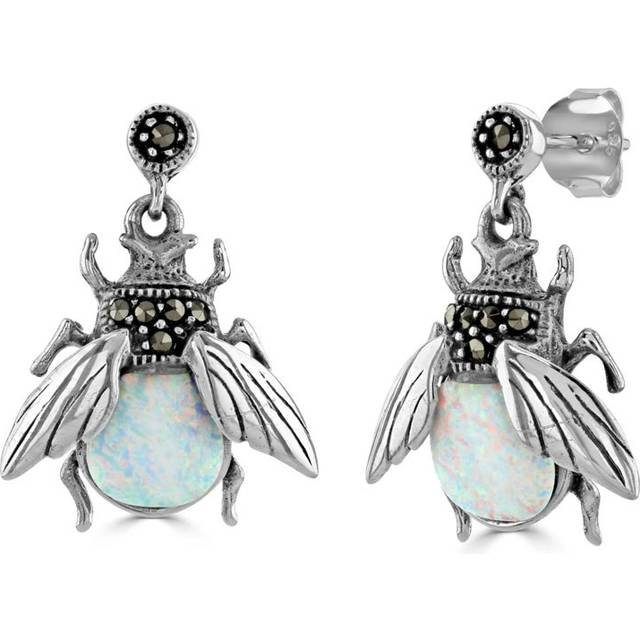 John Greed Tempest Serre Silver Marcasite & Mother of Pearl Bee Earrings For Women - silver