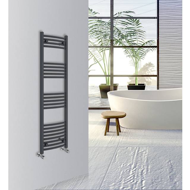 (Anthracite, 1400x400mm) Warmehaus Curved Bathroom Heated Towel Rail Warmer Radiator Central Heating