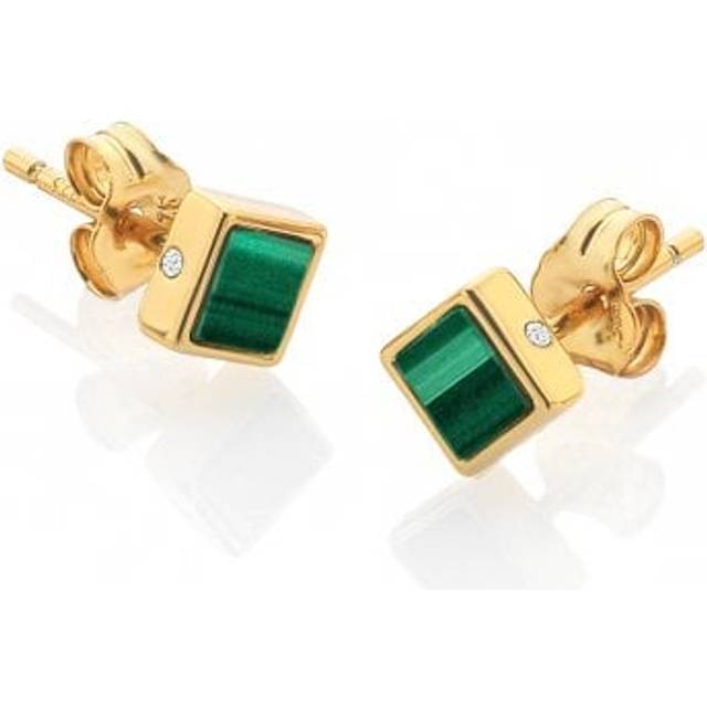 Hot Diamonds X Jac Jossa 18ct Yellow Gold Plated Revive Malachite Square Stud Earrings